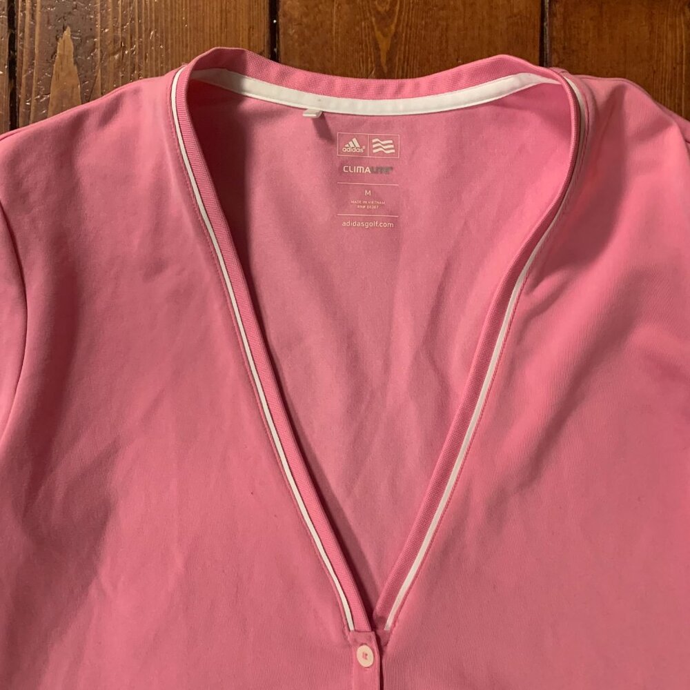 Adidas Golf Climalite Pink Women's Medium Button Front Brushed Cardigan EUC - Picture 5 of 11